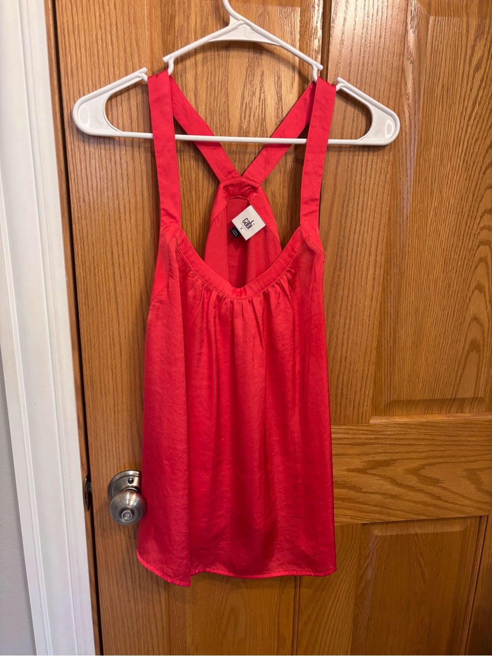 CAbi Red Cross-Back Satin Camisole